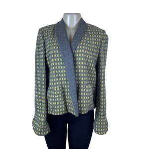 A Kolmer Womens Yellow & Gray Open Front Petite Blazer Textured Checkered Design